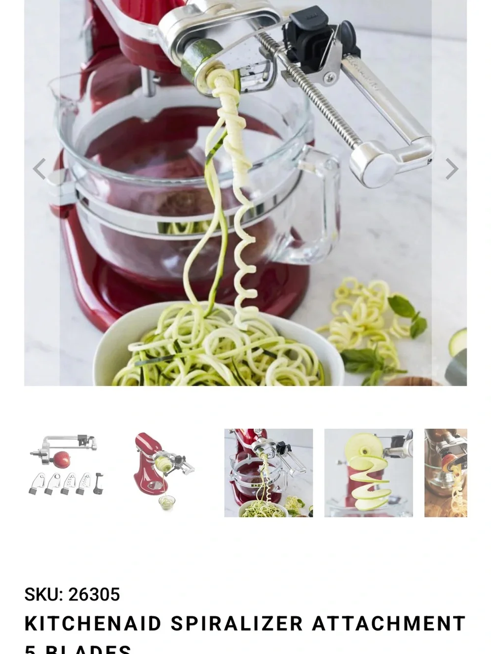 KitchenAid Spiralizer Attachment in Silver and Black with Five Blades